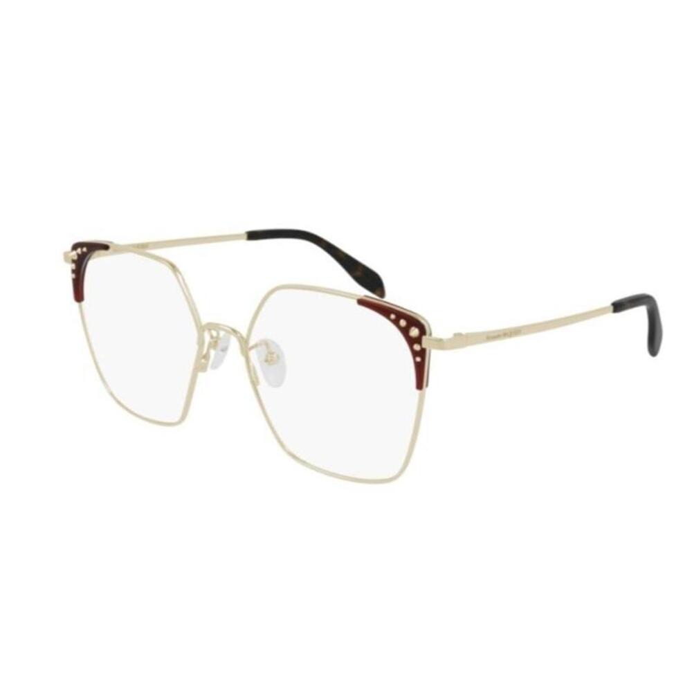 Alexander McQueen AM03120 002 Gold Square Eyeglasses Burgundy Studded Accents
